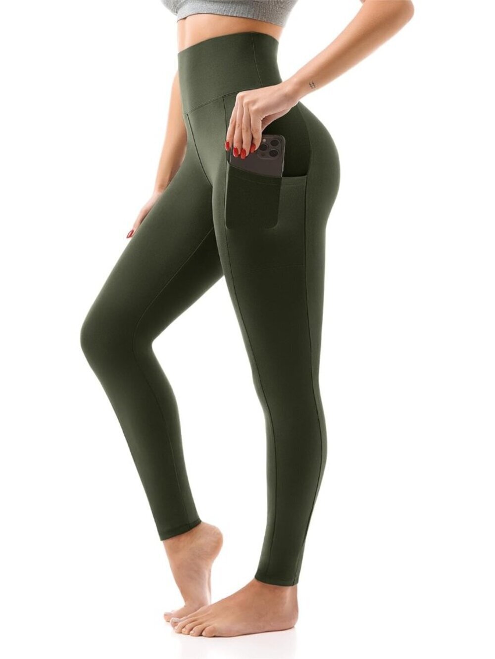 🆕Women Army Green Full Length Buttery Stretchy Pull On High Waisted Leggings